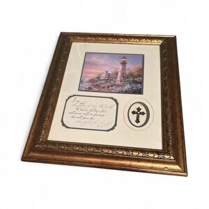Thomas Kinkade picture matted gold frame lighthouse